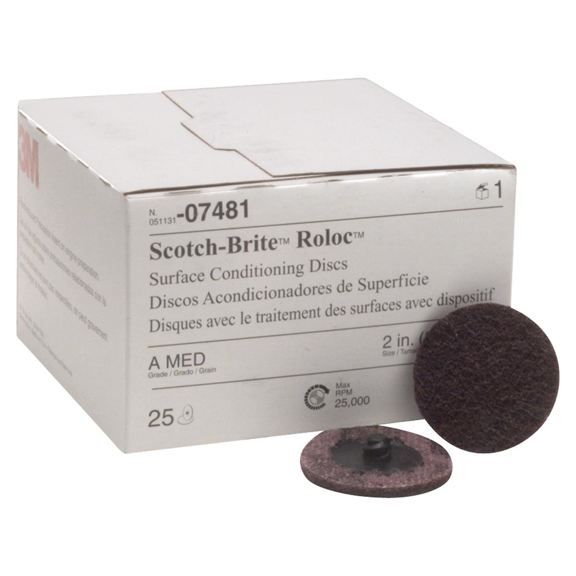 3M Scotch-Brite Roloc Surface Conditioning Disc — 2in., Medium, Maroon, 25 Pcs, Model# 07481
